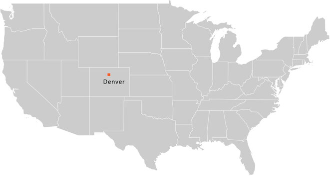 Denver City Location Pin on United States Map Silhouette