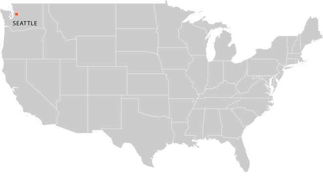 Seattle City Location Pin on United States Map Silhouette