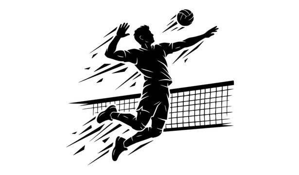 Dynamic volleyball athlete silhouette vector illustration isolated on white background