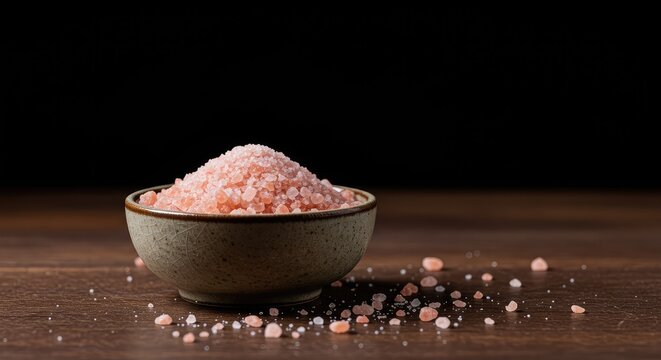 Close-up view of pink curing salt crystals in a small ceramic bowl, essential ingredient for preserving and flavoring meats during preparation ,preservative ,measured ,traditional