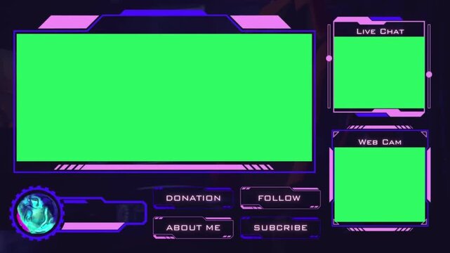 Futuristic Neon Twitch Overlay Animation with Green Screen, Cyberpunk Streaming Overlay Pack