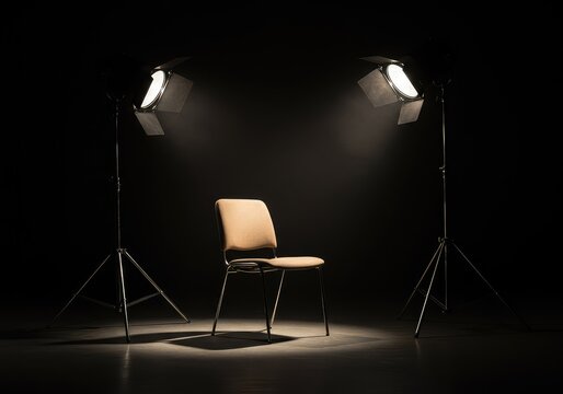 Empty chair under a harsh spotlight representing intense pressure, difficult scrutiny, and a challenging position of accountability ,office ,stress ,studio