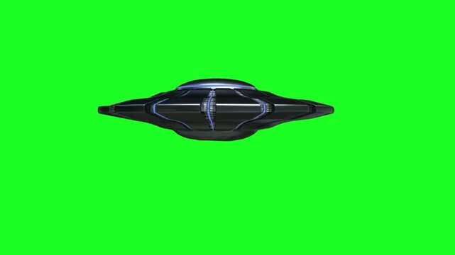 Futuristic Spaceship UFO Alien Drone Rotating on Green Screen Chroma Key Background