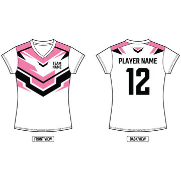 Professional sports jersey mockup template with pink chevron graphics, v neck