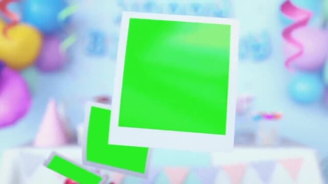 Happy Birthday Video Template with Green Screen Photo Frames and Confetti