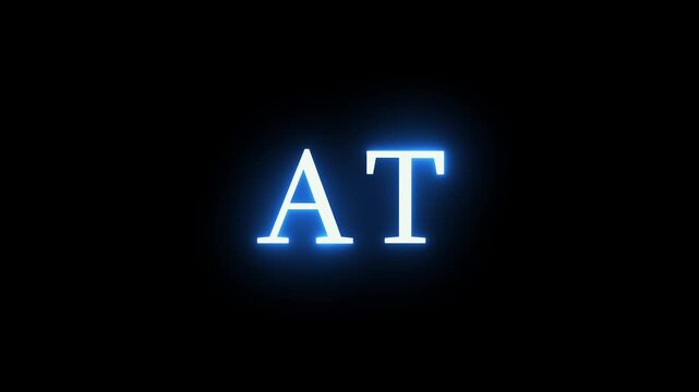 Blue neon text at displayed on black background with subtle light animation