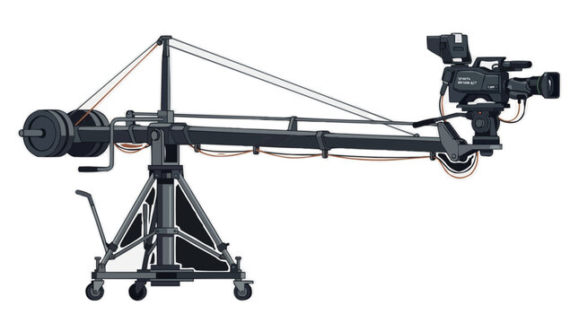 Professional video camera mounted on motorized jib crane for filming