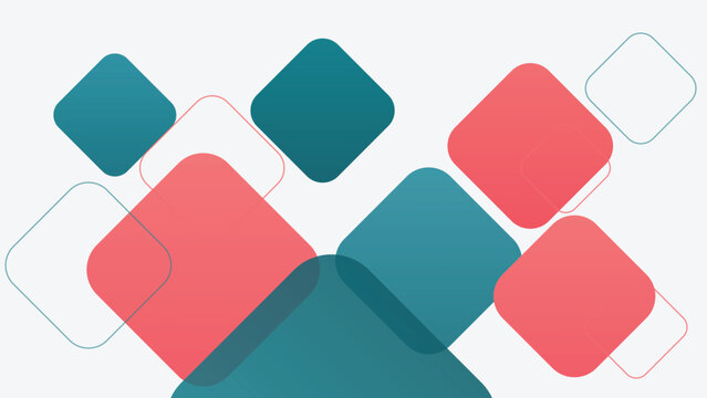 Abstract geometric background with teal and coral diamonds, modern square pattern vector, minimalist corporate presentation slide design