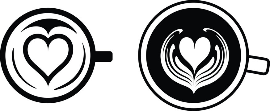 coffee cup icon with heart design on foam  two variants