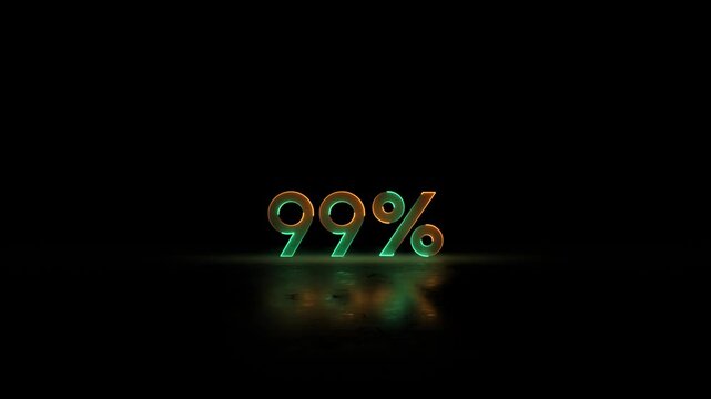 Neon glowing 99 percent text video animation. looping &ldquo;99%&rdquo; neon sign animation. 99% Percentage Text Animation with Futuristic Digital Design and Modern Motion. Level 99 text animation.