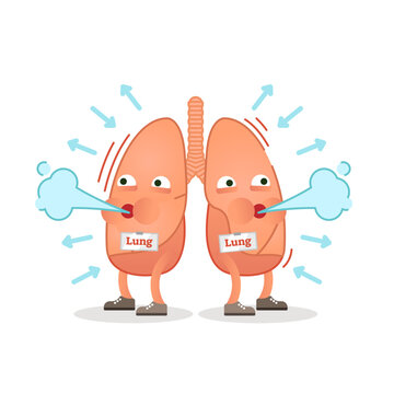 Breathing lungs character illustration, conceptual respiration, transparent background.