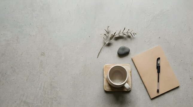 cozy workspace with notebook and coffee 