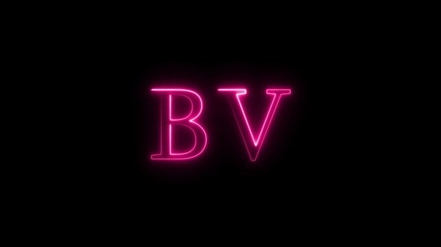 Neon pink BV letters glowing on black background with flickering animation and electric light effect