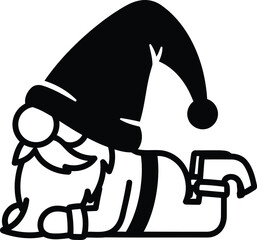 gnome in santa hat and belt lying down on floor with hammer © Saidurra12