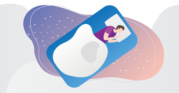 Bed wetting disorder concept, nocturnal enuresis urine control problem, modern illustration with person sleeping in bed on the abstract nighttime background, transparent background.