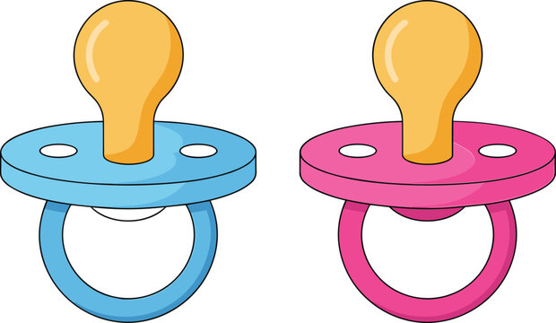 Baby pacifier collection set, colorful infant dummy accessory vector illustration isolated childcare design bundle