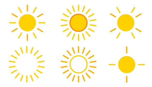 Sun sunrise vector and icon half ray with sunshine sunset graphic. Sunlight simple summer and circle line pictogram with spring spf light. Symbol sun tan and heat icon screen with sunbeam half glow.