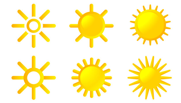 Sun light design for icon vector summer and illustration set sign. Isolated heat symbol for background white yellow and sunny lightArt graphics. Sun orange drawing for icon logo hot and vector.