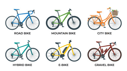 Obraz premium Bicycle Types Flat Vector Icon Set