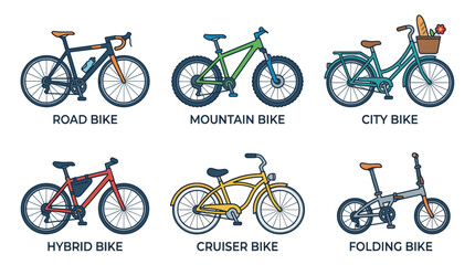 Obraz premium Bicycle Types Flat Vector Icon Set