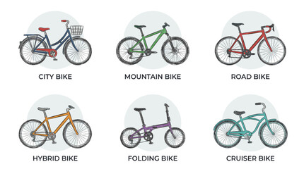 Naklejka premium Bicycle Types Flat Vector Icon Set