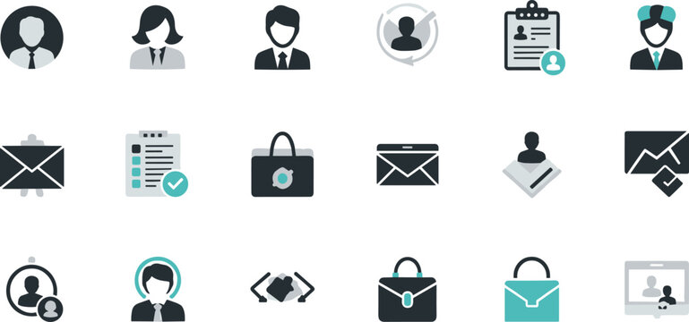 Business Profile Icon Set Vector Illustration With User Account Email Security And Corporate Management Elements For App Design