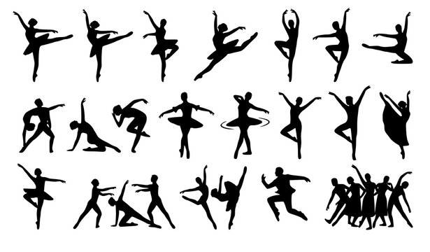 Elegant dancer silhouettes vector illustration modern dance poses isolated on white