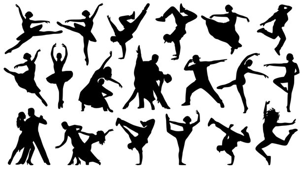 Dancer silhouettes vector illustration dance performance collection isolated on white