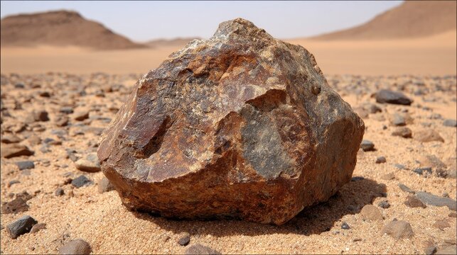 Polished Stone Axe Head with Meticulously Chipped Edges Resting on Sandy Desert Ground