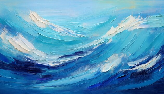 abstract blue sea background with oil paint summer art background natural light blue texture of the waves turquoise blue oil painting on canvas generative ai