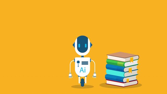 AI Education Robot Studying Books Artificial Intelligence Learning Animation