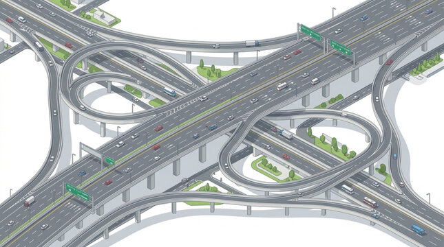 Complex highway interchange aerial view modern infrastructure urban planning.