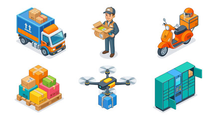 Naklejka premium Delivery Service and Logistics Isometric Vector Set