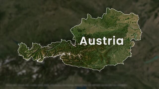 Austria country border map zoom in with satellite terrain background loop