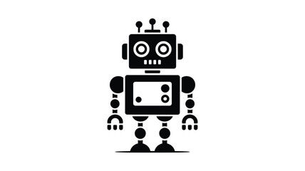 Naklejka premium Black and white of a robot with screen face and mechanical arms