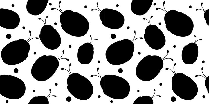 Black ladybug silhouette seamless pattern on white background