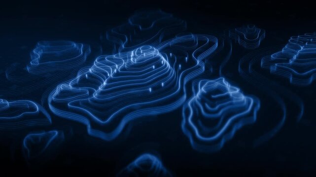 Futuristic Holographic Terrain environment, geomorphology, topography motion graphic user interface head up display screen