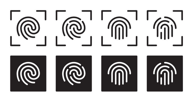 Fingerprint icon Graphic vector set. Fingerprint icon in outline and flat style illustration set logo. Biometric authentication for security and access control apps and UI