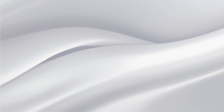 A smooth white silk fabric background features flowing satin waves and soft liquid motion in a light grey textile design for a minimalist wallpaper backdrop