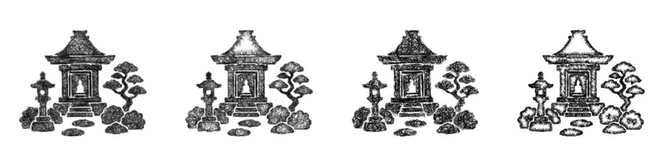 Obraz premium Sketch garden shrine icon design set