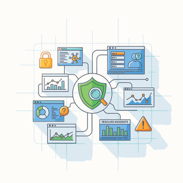 Digital security shield with icons.