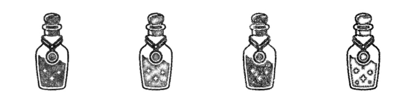 Sketch sealed elixir bottle icon design set