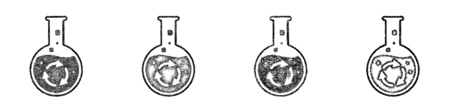 Sketch transmutation flask icon design set