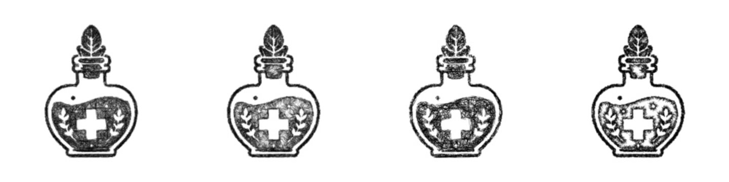 Sketch healing elixir bottle icon design set