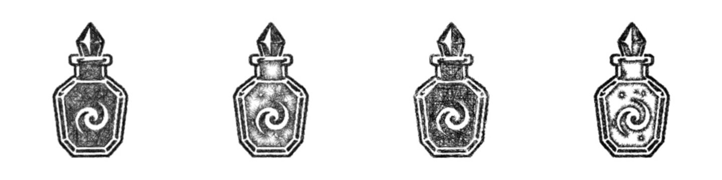 Sketch mana elixir bottle icon design set