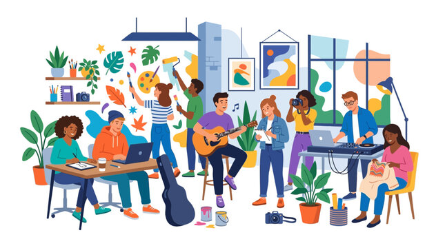 Diverse creative team working together in a collaborative studio environment.