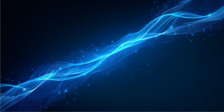 An abstract blue fractal background featuring glowing lightning flashes and motion lines that create a shine of plasma energy against a black space backdrop