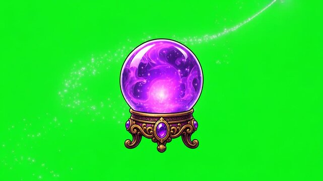 Magic Crystal Ball with Swirling Mist Green Screen Animation Mystic Fortune Teller Asset