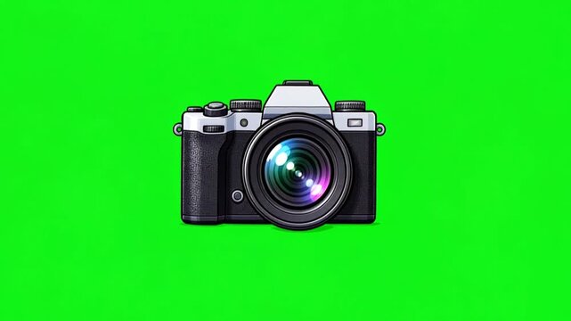 Digital Camera Floating with Flashing Lens Green Screen Animation Photography Media Asset