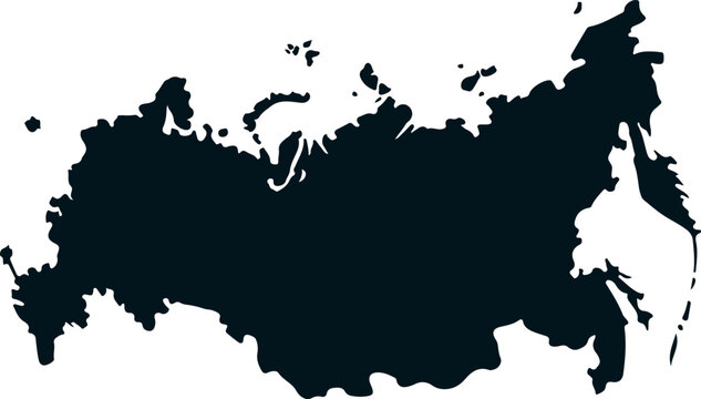 Russia map outline silhouette on white background for geography purposes only